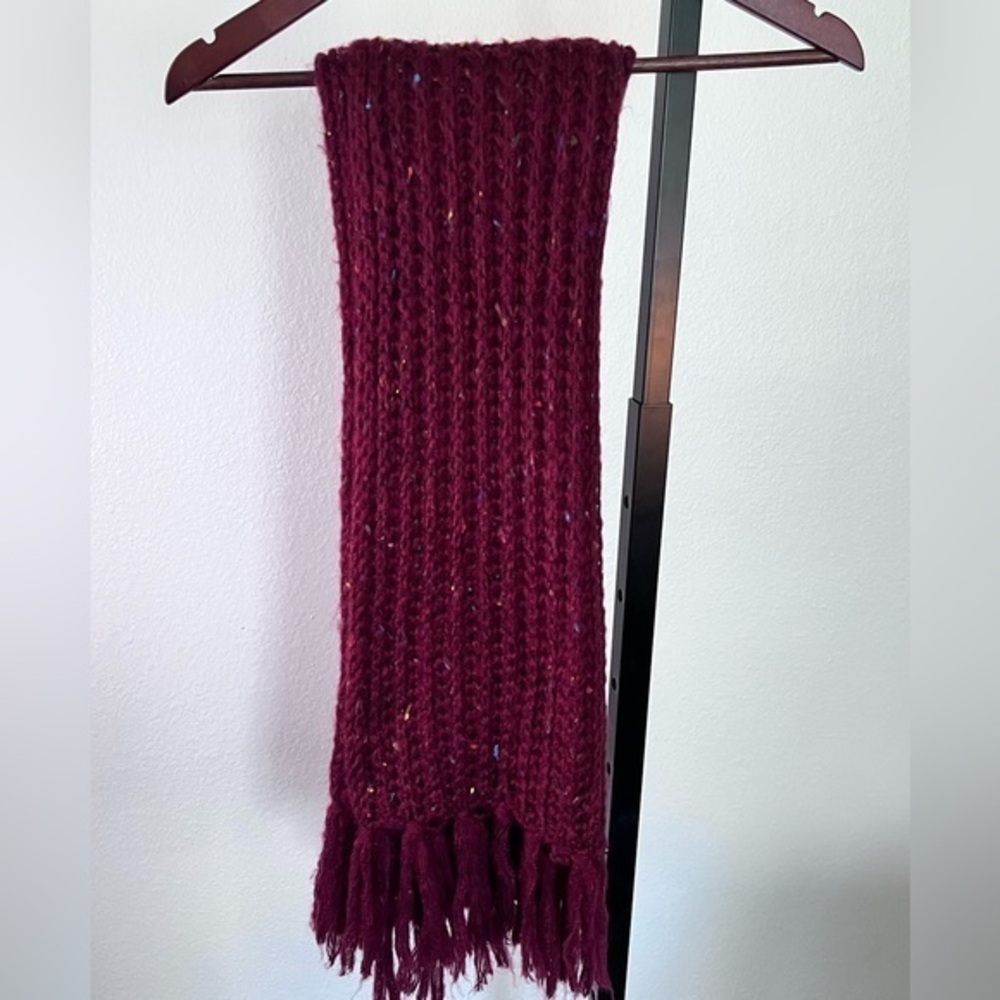 Warm beautiful Burgundy Knit Scarf with Fringe